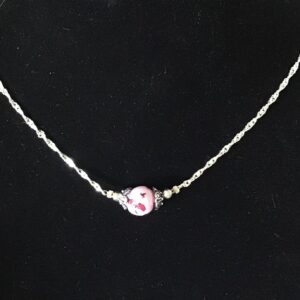 Pink Clay and Red Rose Flower Necklace